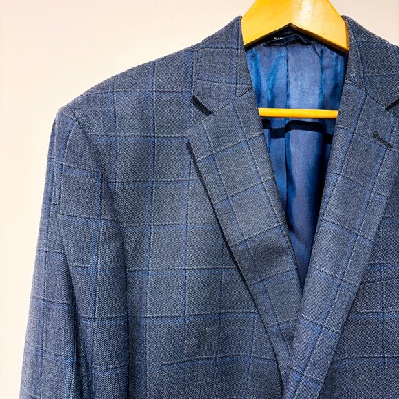 RALPH LAUREN Grey blue plaid silk wool blazer | Men's tailored | 46R * - Picture 3 of 9
